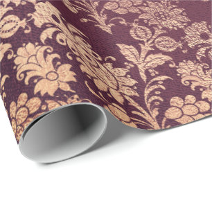 Papier Cadeau Rougissent la poudre florale Bourgogne floral d'or