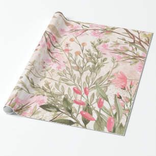Papier Cadeau Rougissent l'aquarelle de corail rose de vert