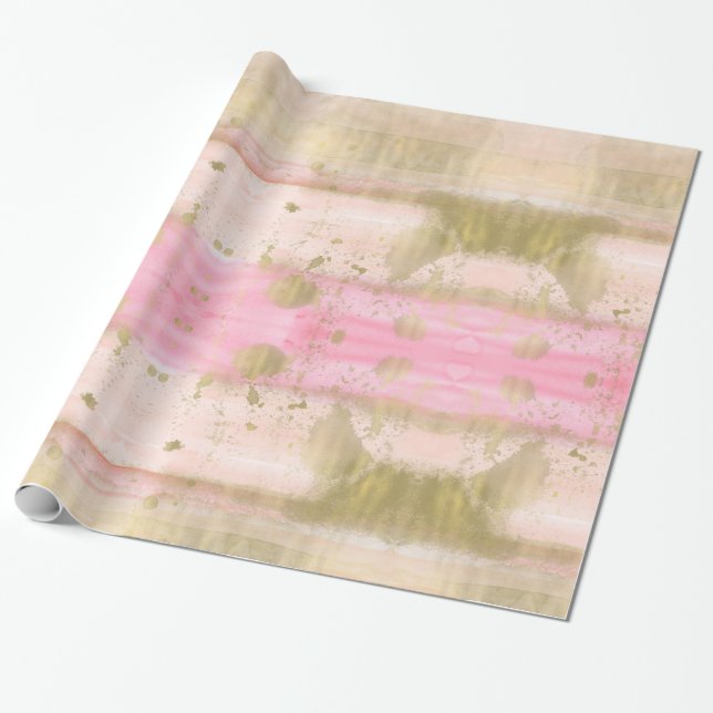 Papier Cadeau Rougissent l'aquarelle fascinante d'or rose (Déroulé)