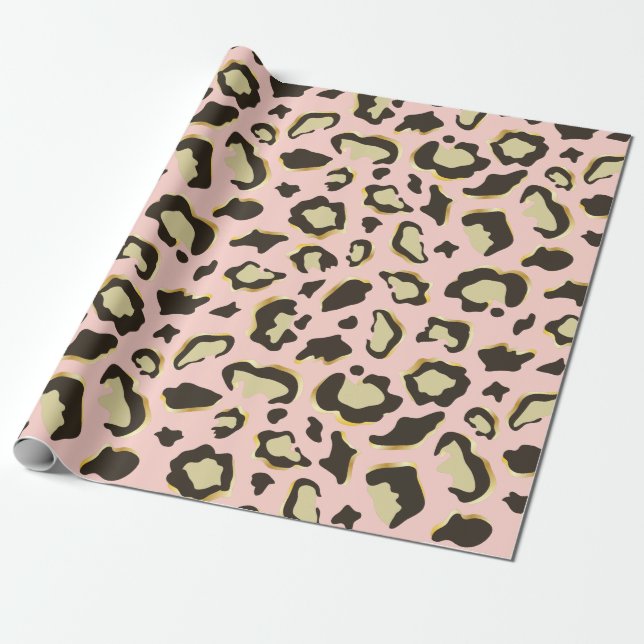 Papier Cadeau Rougissent le motif rose de taches de léopard (Déroulé)