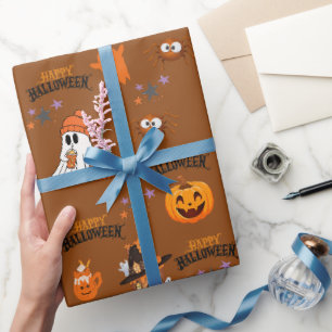 Papier Cadeau rouille brun Halloween joyeux mignon Citrouille fa