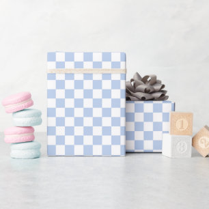 Papier Cadeau Roulé à Carreaux Bleu Ciel Blanc