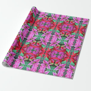 Papier Cadeau Rouleau de l'emballage cadeau PInk & Poinsettias r