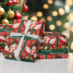 Papier Cadeau Rouleau de Noël Ange d'art populaire Ajouter le no