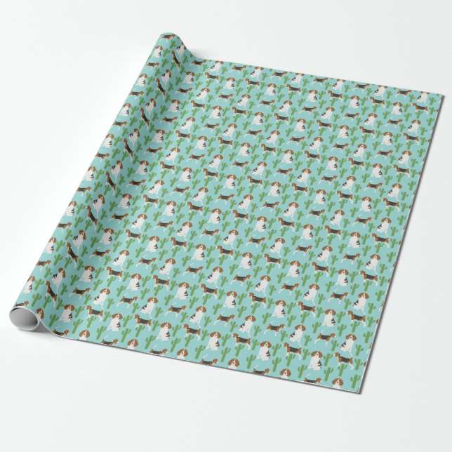 Papier Cadeau rouleau de papier d'emballage Beagle et cactus (Déroulé)