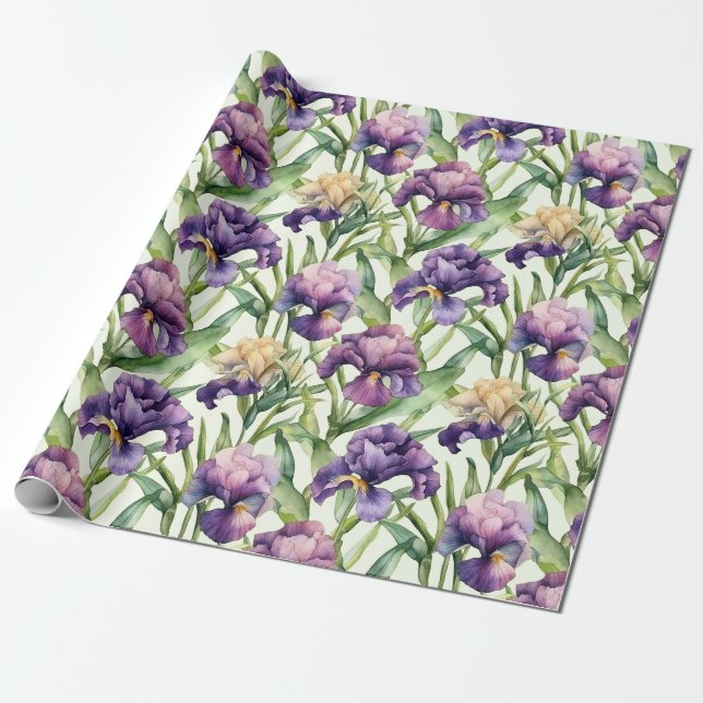 Papier Cadeau Rouleau de papier d'enveloppement de Iris à l'aqua (Déroulé)