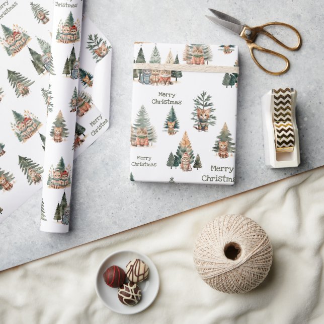 Papier Cadeau Rouleau papier d'enveloppement de Noël de chat (Artisanat)