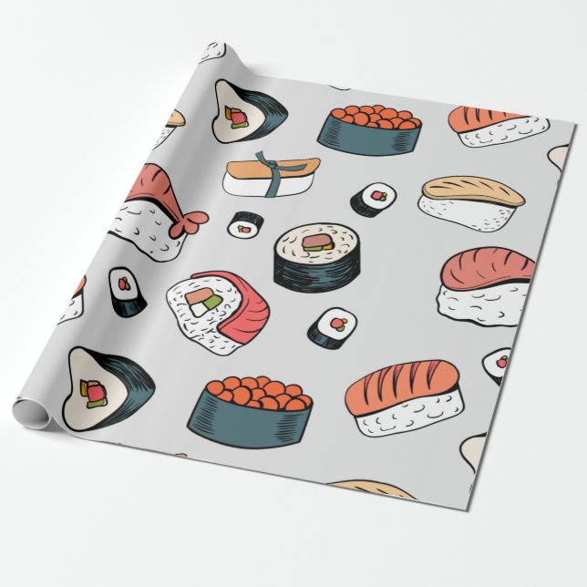 Papier Cadeau rouleaux de sushi kawaii (Déroulé)