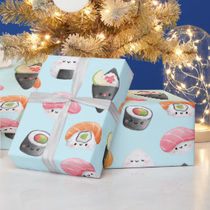Papier Cadeau rouleaux de sushi kawaii, motif sushi