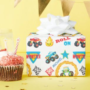 Papier Cadeau Rouler Sur Un Camion Monster Anniversaire Personna