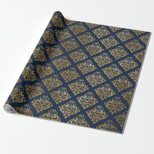 Papier Cadeau Royal bleu luxe damask Anniversaire MARIAGE WRAP