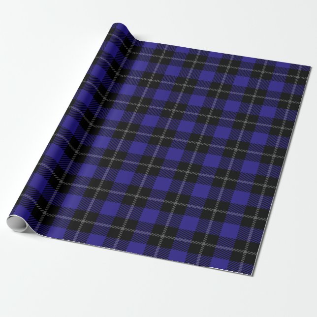 Papier Cadeau Royal Blue Black Plaid (Déroulé)