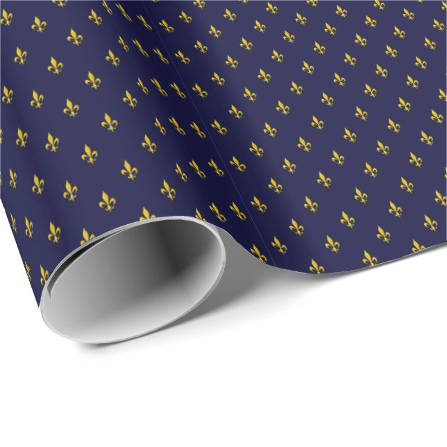 Papier Cadeau Royal Blue Fleur De Lis Motif (Coin rond)