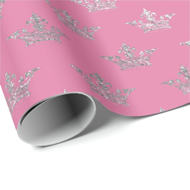 Papier Cadeau Royal Crown Rose Silver Floral brillant Vip (Coin rond)
