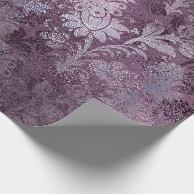 Papier Cadeau Royal Damask Distressed Plum violet Plum gris flor (Coin)