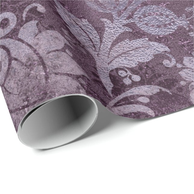 Papier Cadeau Royal Damask Distressed Plum violet Plum gris flor (Coin rond)