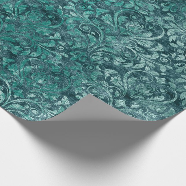 Papier Cadeau Royal Damask Velvet concassé bleu aquatique (Coin)