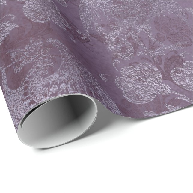 Papier Cadeau Royal Dragon Violet Script Purple Floral Grunge (Coin rond)