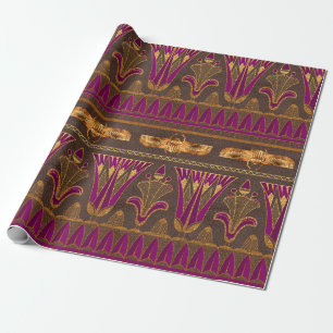 Papier Cadeau Royal Egyptian Floral et Scarab ailé Motif