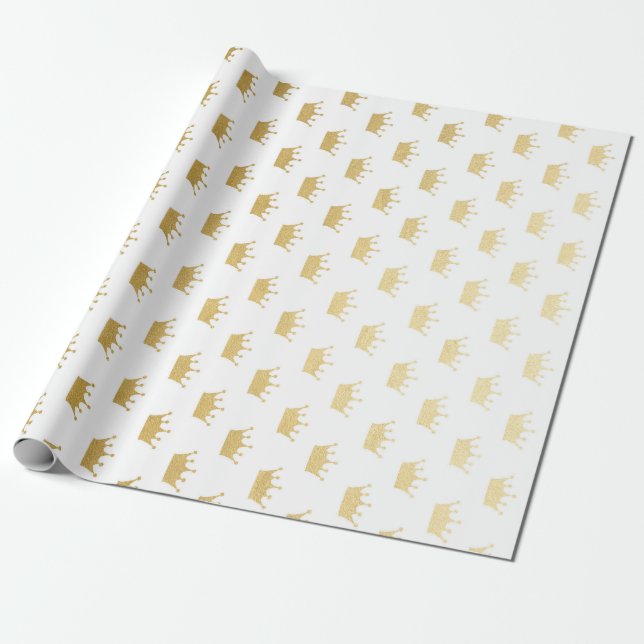 Papier Cadeau Royal Glam Golden Crown Princess White Vip (Déroulé)