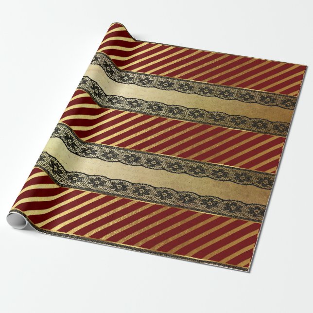 Papier Cadeau Royal Glam Golden Rouge Bourgogne dentelle Vip (Déroulé)