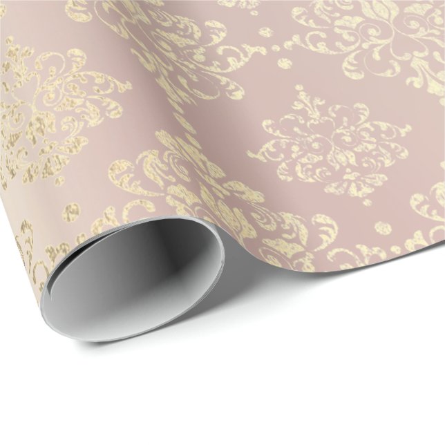 Papier Cadeau Royal Golden Rose Rose Metallic Floral Princess (Coin rond)