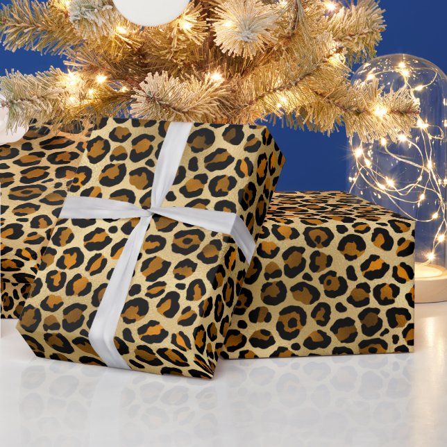 Papier Cadeau Royal Leopard Gold Black Jungle Motif (Vacances)
