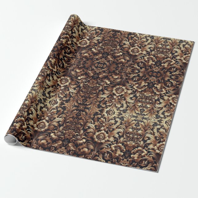 Papier Cadeau Royal Luxury papier d'emballage marron et or (Déroulé)