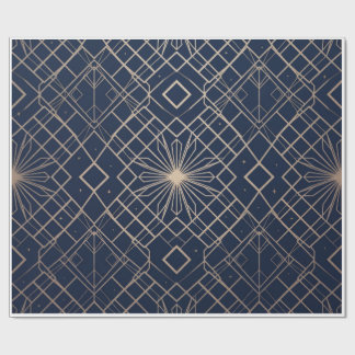 Papier Cadeau Royal Navy bleu et or Art Déco géométrique sans co
