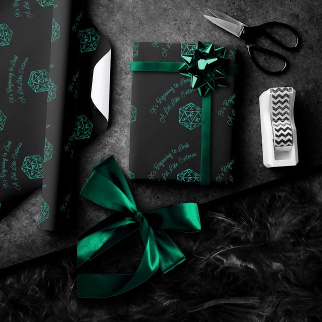 Papier Cadeau RPG Critmas | Blue Retro Tabletop Role Player Dice (Créateur téléchargé)