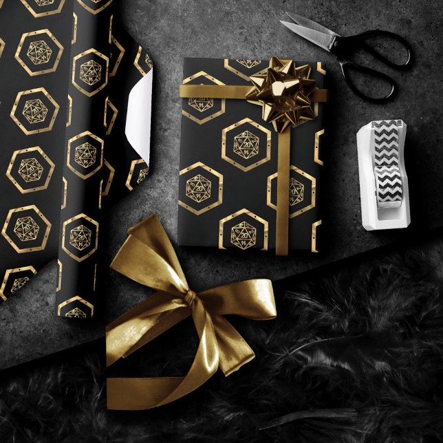 Papier Cadeau RPG Dice | Gold Old School Tabletop PnP Roleplayer (Créateur téléchargé)