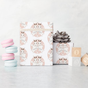 Papier Cadeau Ruban blanc blanc cassé rose pastel et lapin jumea