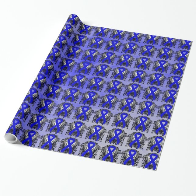 Papier Cadeau Ruban de sensibilisation bleu avec ailes (Déroulé)