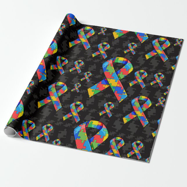 Papier Cadeau Ruban du puzzle de l'autisme (Déroulé)
