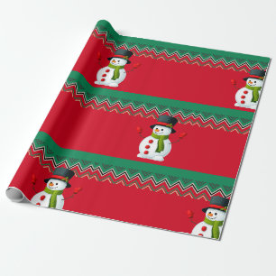 Papier Cadeau Ruban Motif Snowman Red & Green Chevron