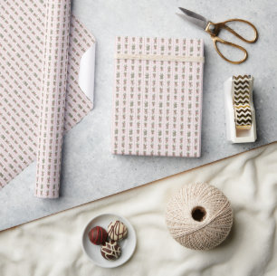 Papier Cadeau Ruban rayé traditionnel de Noël rose