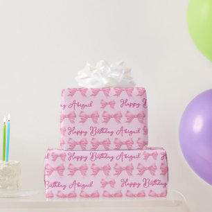 Papier Cadeau Ruban rose aquarelle motif répétitif personnalisé