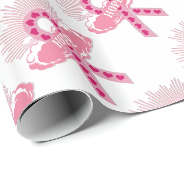 Papier Cadeau Ruban rose De L'Espoir Papier blanc (Coin rond)