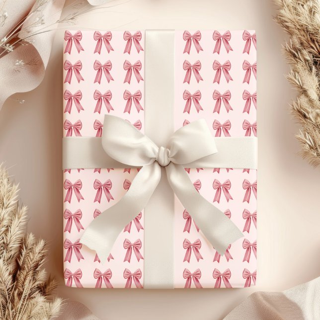 Papier Cadeau Ruban Rose Élégant Coquette Féminin (Créateur téléchargé)