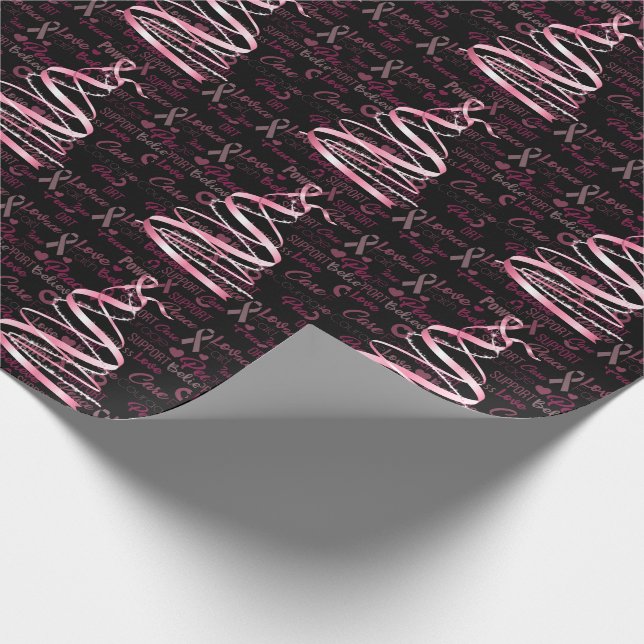 Papier Cadeau Ruban rose Noir Arbre de Noël Sensibilisation au c (Coin)
