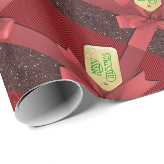 Papier Cadeau Ruban rouge Joyeux papier d'enveloppement de Noël (Coin rond)