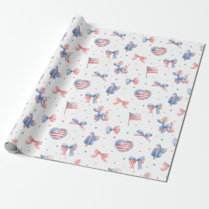 Papier Cadeau Rubans aquarelle preppy motif 4 juillet