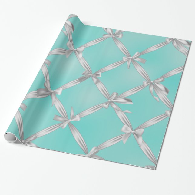 Papier Cadeau Rubans Blancs Bleu Turquoise De Robe De Mariée (Déroulé)