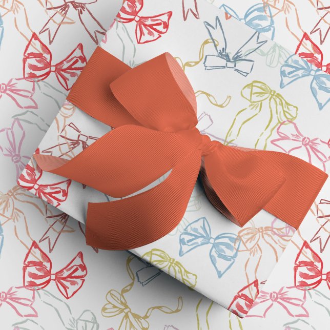 Papier Cadeau Rubans et vaches Aquarelle Anniversaire (Ribbons and Bows watercolor bright colorful wrapping paper.)