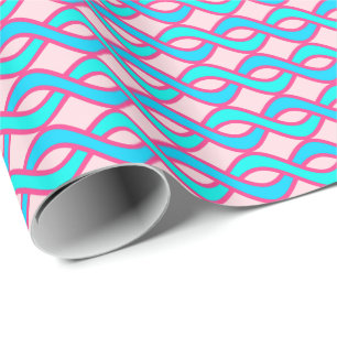Papier Cadeau Rubans modernes du milieu du siècle, turquoise et 