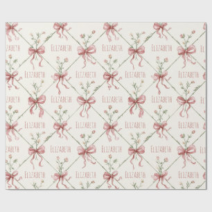 Papier Cadeau Rubans Rose Coquettes Personnalisés
