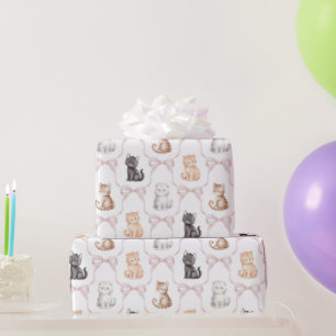 Papier Cadeau Rubans Roses Chatons Mignons Fête d'anniversaire C