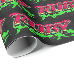 Papier Cadeau Ruby Prénom Graffiti red green