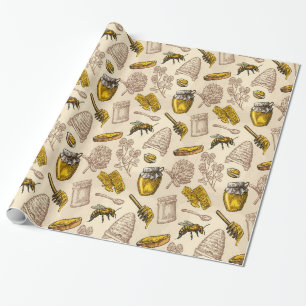 Papier Cadeau Ruche d'abeille miel vintage organique naturel nat