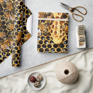 Papier Cadeau Ruche d'abeilles avec peigne d'abeille